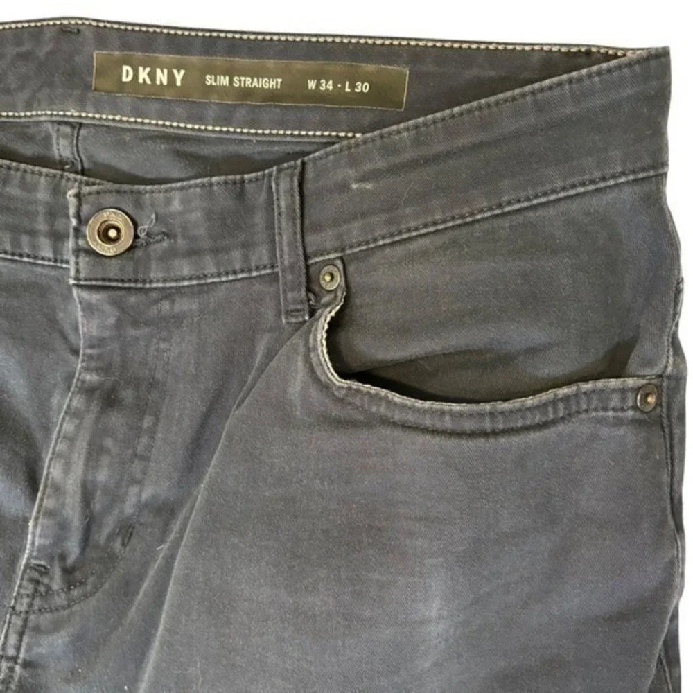 DKNY Mens Slim Straight Pants Dark Navy Blue Stretch Cotton W34 L30‎